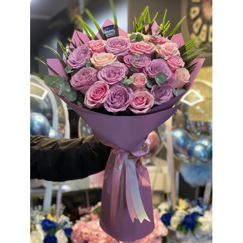 Lila Pembe Gül Buketi